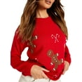 thumbnail image 1 of Nituyy Chandails de Noël Amples pour Femmes Imprimé Dessin Animé Gingerbread Man Col Rond Manches Longues, 1 of 6