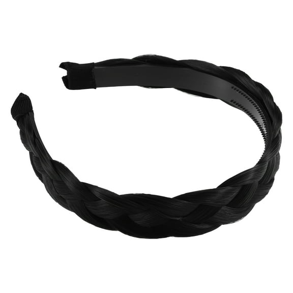Unique Bargains 1 Pcs 1.1 Inch Wide Synthetic Hair Braided Headband Hair Hoop for Women and Girl Black