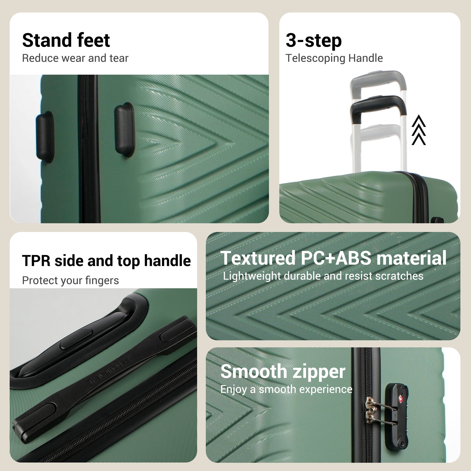Travelhouse 4 Piece Hardshell Luggage Set Hardside Lightweight Suitcase with TSA Lock Spinner Wheels.(Dark green)