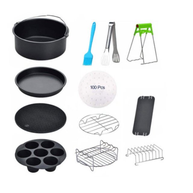 12Pcs 8'' Air Fryer Accessories Frying Cage Dish Baking Pan Rack Pizza NonStick Deluxe Deep
