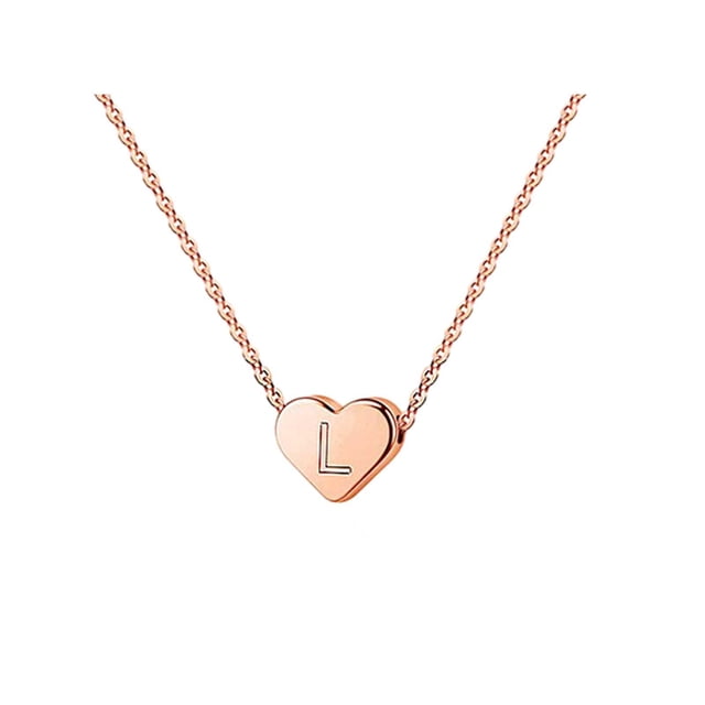 26 Initial Heart Shape Alphabet Collar para Mujeres Collares de Acero Inoxidable para Mujeres A Z 26 Alphabet Initial Collares de Oro Rosa para Mujeres Niñas