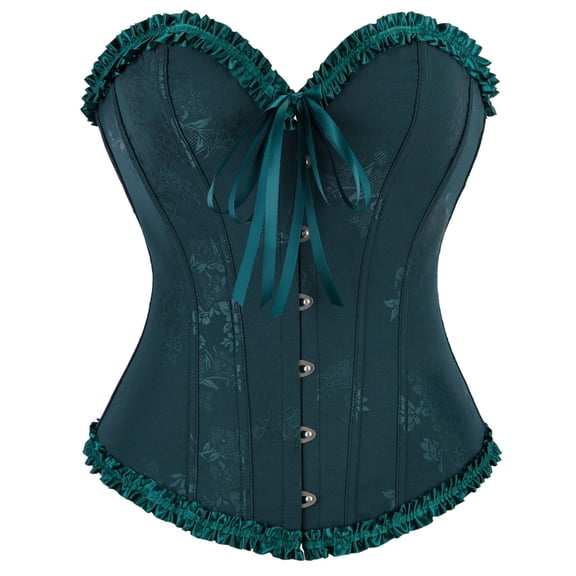 AINIYS Women's Ruffled Bow-Front Embroidered Corset Bustier Vintage Shapewear Waist Trainer for Party Club Evening Romantic Occasions Army Green L