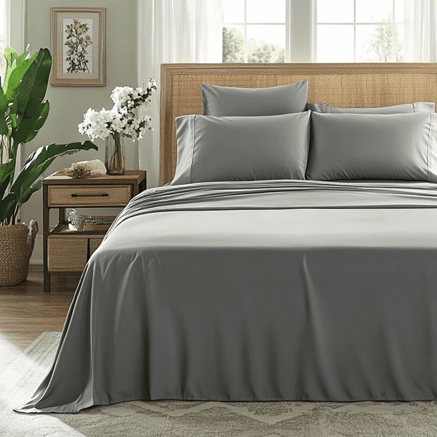 Juego de sábanas de microfibra Smart Bamboo Supreme Matrimonial Gris