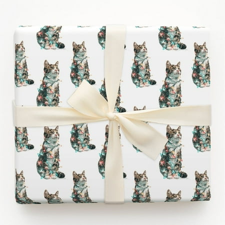 Tabby Cat Tangled in Christmas Lights Holiday Wrapping Paper
