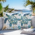 thumbnail image 4 of Boho Blue Sea Turtle Outdoor Pillow Covers Pack of 2 Floral Wood Grain Starfish Vintage Waterproof Throw Pillow Covers Decorative Cushion Cases for Patio Garden Tent Balcony Couch 18x18 inch, 4 of 8