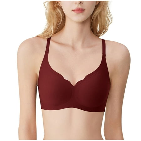 Ousvtion Wireless Bras for Women No Underwire Bralette Seamless Supportive Bra Raceback Push Up Bralettes Full Coverage Brassiere Clearance Deals  01-Wine Small