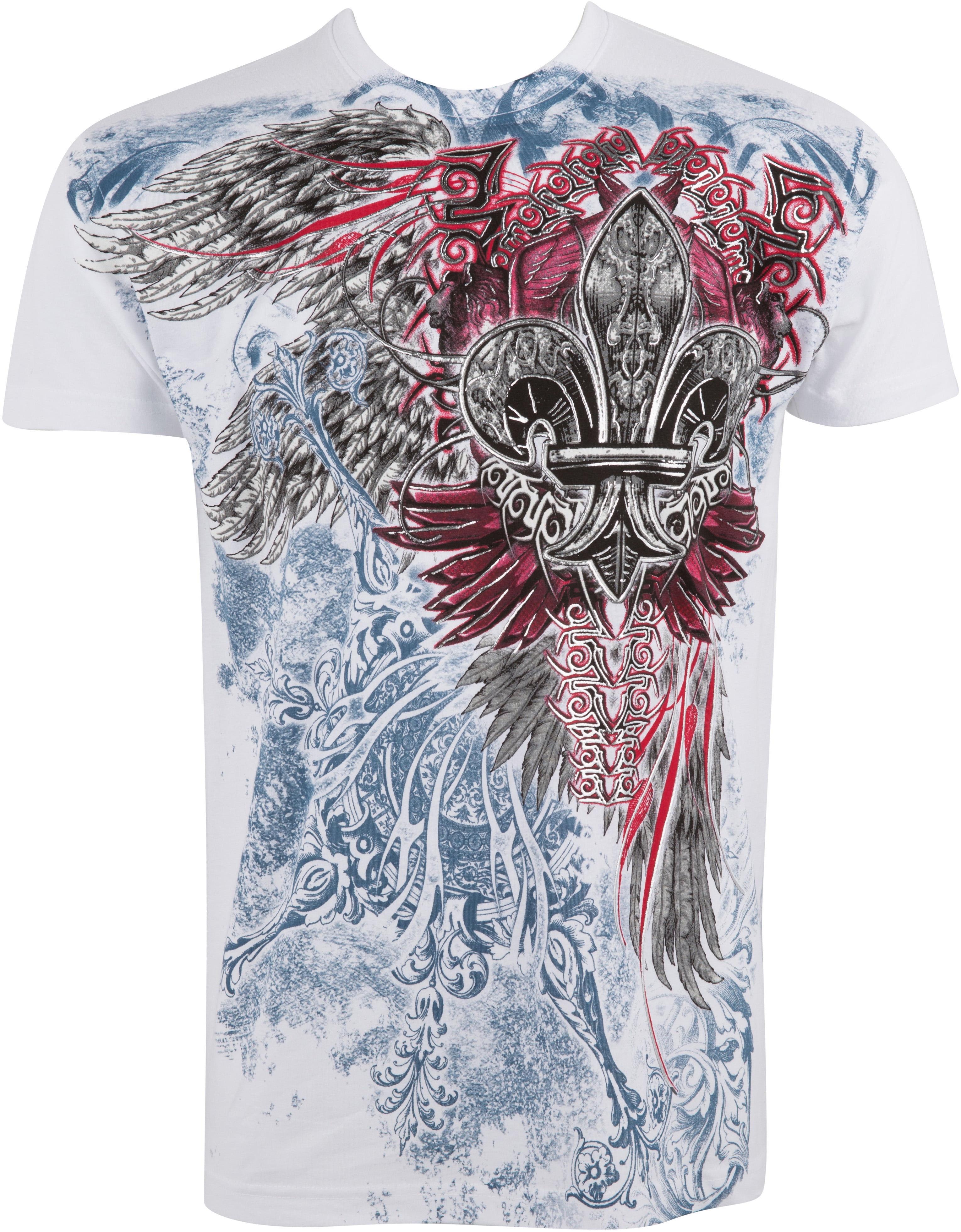 Sakkas Angel Five Metallic Embossed Mens Fashion T-Shirt - White ...