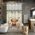 thumbnail image 2 of No Hook Shower Curtain with Snap in Liner, Farmhouse Cow Spring Flower Waterproof Fabric Bathroom Curtain Mesh Top Window, Rustic Eucalyptus Leaf Retro Linen Shower Curtains 36x72in, 2 of 9