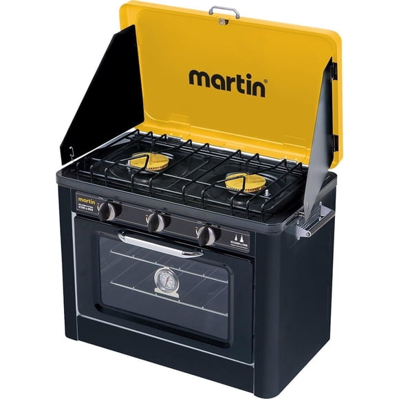 Martin Propane Camping Stove and Oven Combo - Portable Outdoor Oven with 2-Burner Gas Cooktop for Camp Kitchen and RV Cooking, 24,000 BTU