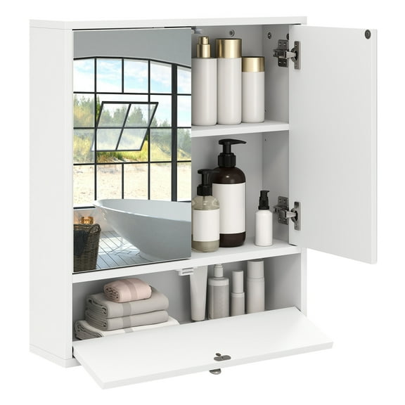 Topbuy Wall-Mounted Bathroom Cabinet with Mirror Double Door Home Storage w/ 3-Level Adjustable Shelf