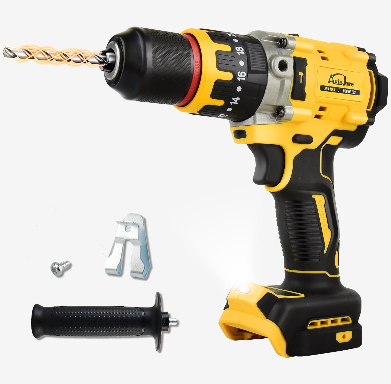 Hammer Drill Compatible with Dewalt 20V Max Battery (No Battery) Cordless Drill/Driver with Brushless Motor, 1/2" Keyless Metal Chuck,for Drilling Brick Wall, Metal, Wood, Screws (Yellow)