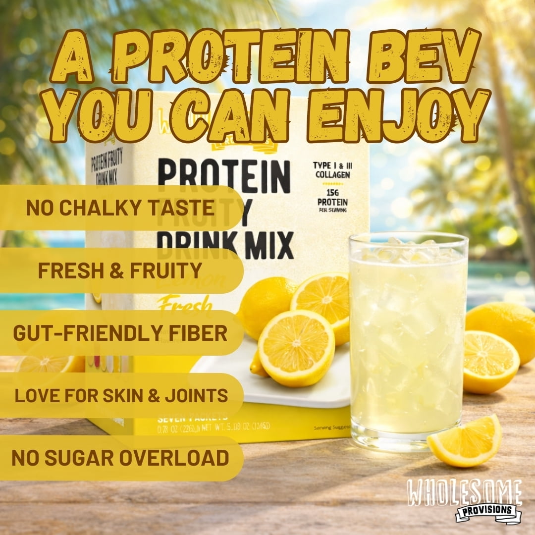 Protein Fruit Drink Mix, 15g Protein, Low Sugar, Collagen + Prebiotics, No Artificial Colors or Dyes, Refreshing by Wholesome Provisions(Pack of 5, Lemon)