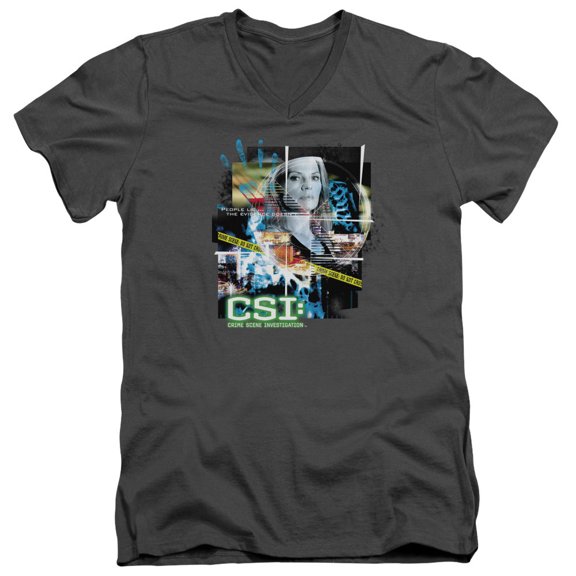 Csi Evidence Collage Adult V-Neck T-Shirt Charcoal