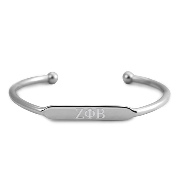 Sorority Shop Zeta Phi Beta Bracelet, 18k White Gold-Plated Adjustable Cuff Bracelet with Greek Letters