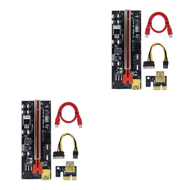 Injueey Placa Exender PCI-E 1x a 6x, tarjeta USB 3,0, adaptador de placa base de ordenador portátil con indicador LED, equipo eléctrico Ranura roja + cable rojo 2piezas