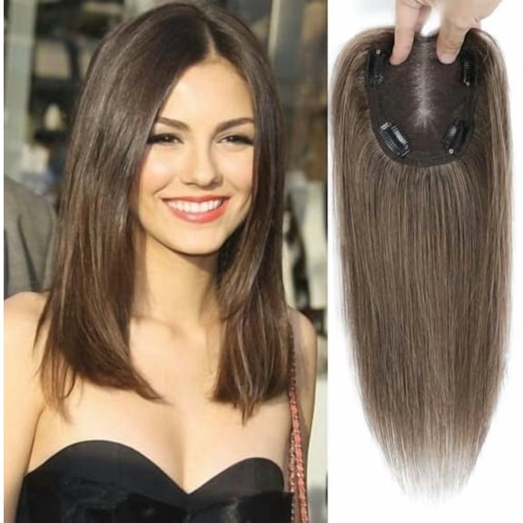 Hair Toppers for Women Human Hair Pieces for Women with ThiningHair Clip in Topper Hairpieces Wiglet Top HairPieces forWomen Cover GrayHair Medium Auburn Brown