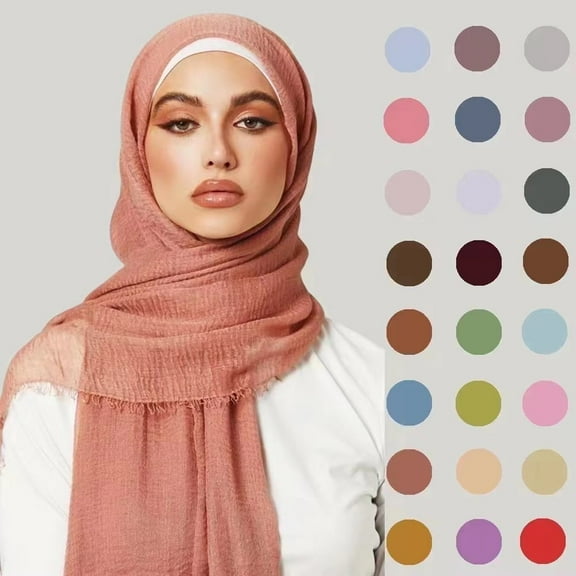 Yoyauz Cotton Blend Pleated Vintage Soft Scarf SithTassel Edges, Linen Scarf, Shawl, Travel Scarf (35"×70")