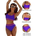 thumbnail image 4 of Huowey Women Swimwear High Waisted Bikini Sets Sporty 2PCS Swimsuit Color Block High Cut Bathing Suits Vacation Beachwear Honeymoon Cruise Trendy Wear, 4 of 5