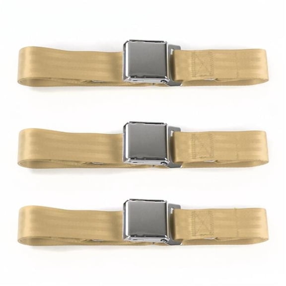SafeTBoy  Airplane 2 Point Tan Lap Bench Seat Belt Kit for Ford Truck 1961-1966 - 3 Belts
