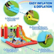 Veeboto Inflatable Bounce House for Kids 3-10, Bouncy Castle with Slide, Bouncy Area, Climbing Wall, Basketball Hoop, Pool, Suitable for Indoor and Outdoor, Jumping Castle with Blower