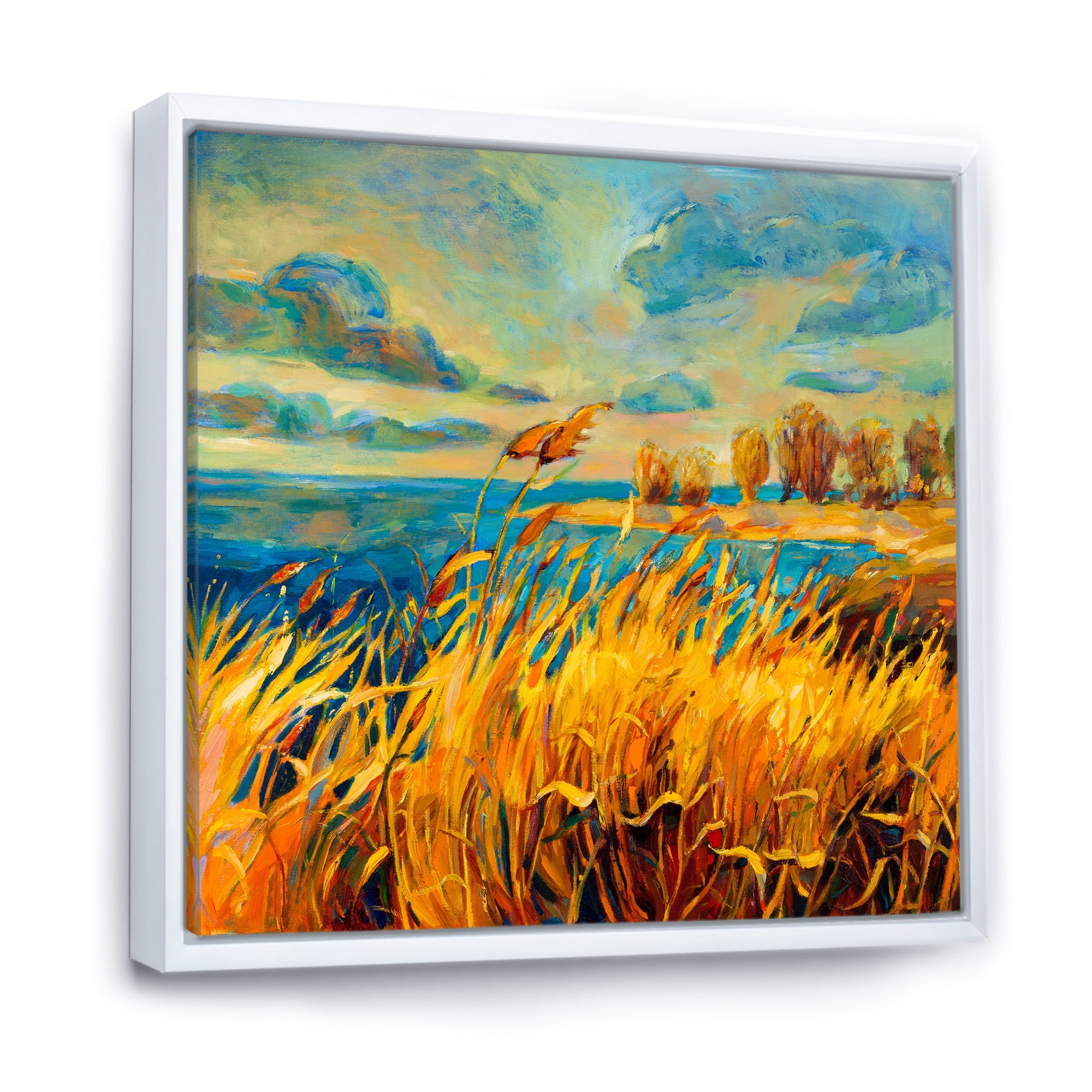 Designart 'Sunset Over Vibrant Lake' Nautical & Coastal Framed Canvas Wall Art Print