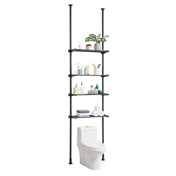 KFFKFF Bathroom Storage Above Toilet, 4-Level Adjustable Bathroom Organizer, Eco-friendly Steel 53"-132" High Storage Shelf Rack, Simple to Assemble Laundry Room Optimizer, Suitable for Compact Space