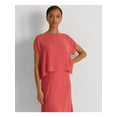 RALPH LAUREN Womens Pink Sheer Zippered Popover Short Sleeve Boat Neck ralph-lauren-womens-pink-sheer-zippered-popover-short-sleeve-boat-neck