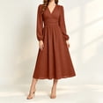 thumbnail image 4 of GUACER V Neck Midi Dresses for Women Long Sleeve Puff Sleeve Wrap Waist A-Line Polka Dot Elegant Dresses for Wedding Guest Fall, 4 of 6