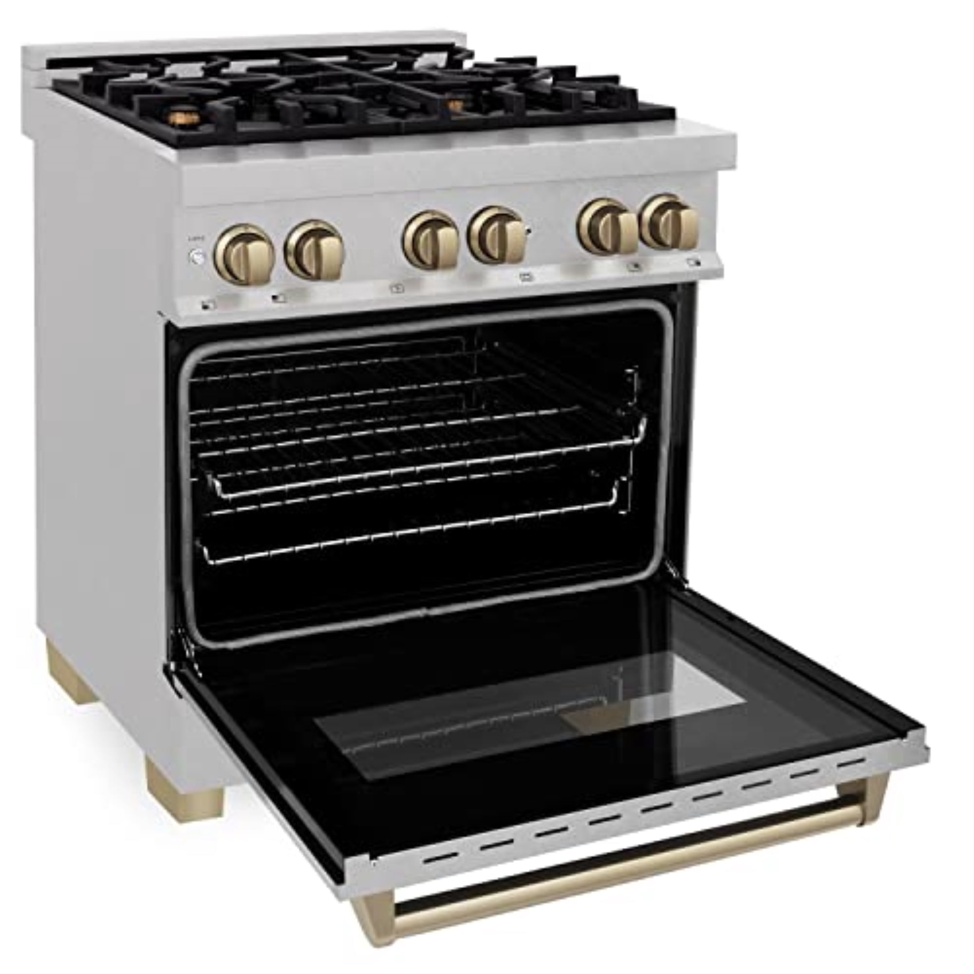 ZLINE 30 in. Autograph Edition Dual Fuel Range in DuraSnow Stainless Steel with Champagne Bronze Accents (RASZ-SN-30-CB)