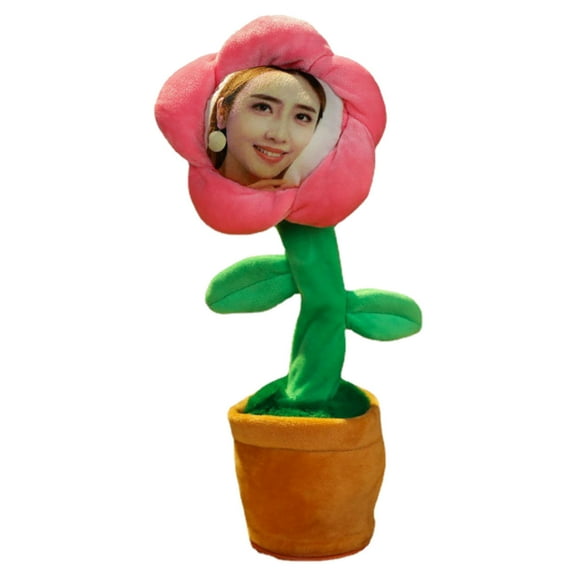 Valentine’s Day Face-Designed Sunflower Plush – Voice-Mimicking & 50-Song Toy – Playful Companion for Romantic Gifting