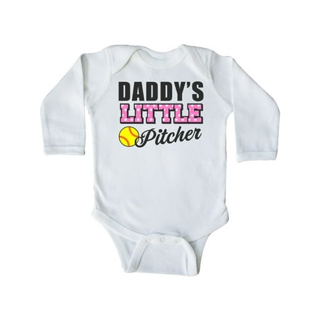 

Inktastic Daddys Little Pitcher Softball Gift Baby Girl Long Sleeve Bodysuit