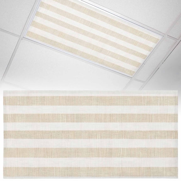 1 Pack Magnetic Fluorescent Light Covers 2x4 Ft, Vintage Linen Striped Beige Theme Farmhouse Magnetic Fluorescent Light Covers, Magnetic Light Covers for Ceiling Lights Classroom Office Home Decor