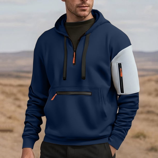 pstuiky mangas largas para hombre, Sudadera con capucha y cremallera de manga larga con bloques de color para hombre camisetas de hombre xl