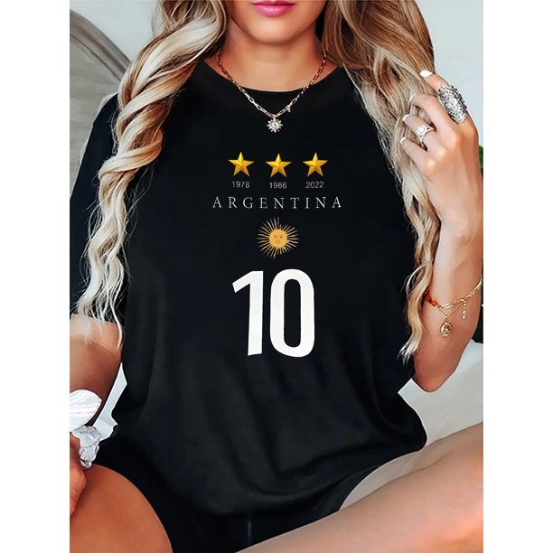 Camiseta informal con estampado de estrellas y letras para mujer: cuello redondo cómodo, manga corta, mezcla de algodón elástico, lavable a máquina, perfecta para verano y para practicar deportes.