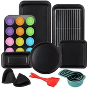 PHANCIR Bakeware Set, 24 Pcs Carbon Steel Non-Stick Baking Pan Set, Baking Sheet for Kitchen, Muffin Pan & Cookie Sheet & Cake Pan, Stackable Design for Storage, Easy to Clean, Black