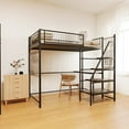 thumbnail image 2 of Twin Sized Loft Metal Bed With Black For Bedroom And Dormitory, With Built-In Charging Station And Led Lighting, 2 of 9