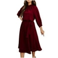thumbnail image 2 of Njoeus Women's 2023 Fall Winter Long Sleeve Midi Dress Casual Crewneck Solid Flowy Belted A-Line High Waist Dresses, 2 of 8