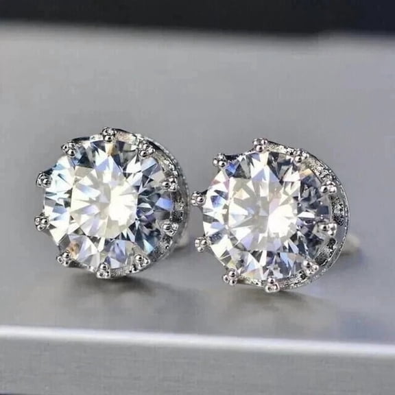 2Ct Round Cut Lab Created Diamond Push Back Solitaire Stud Earrings 14K White Gold Plated