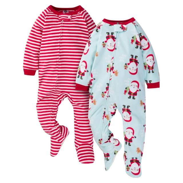 Gerber Baby & Toddler Boy or Girl Gender Neutral Christmas Microfleece Blanket Sleeper Pajama, 2-Pack (0/3 Months-5T)