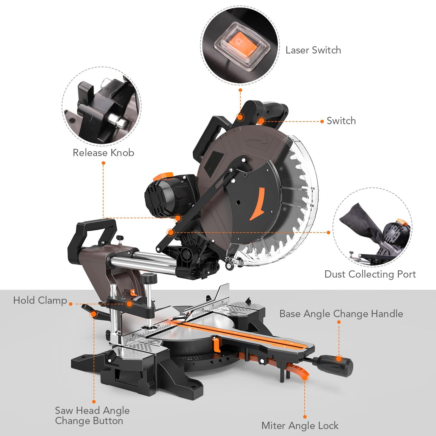DOVAMAN 15A 12 in Dual Sliding Miter Saw, 3800 RPM