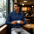 thumbnail image 6 of Fabrcox S-4XL Polo Shirt Long Sleeve Men with Pockets Collared Mens Work Shirts Business Casual Plain Regular Fit Sports Golf Shirt for Men Navy XL, 6 of 8