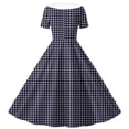thumbnail image 4 of XUNKUSGA Girls Dresses 1950S Retro Dress Short Sleeve Shawl Collar Summer Dress Vintage Plaid Print Buttoned Slim Fit Swing Dress for Party Wedding,Black,12-13 Years, 4 of 6