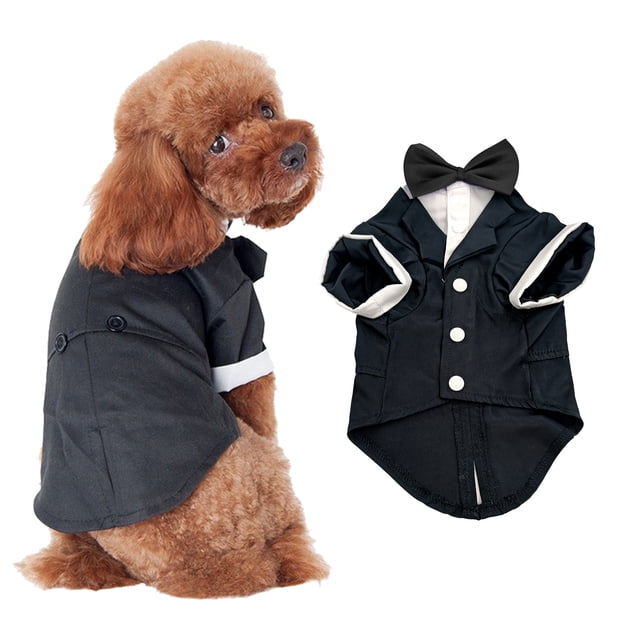 Camisa para perros, ropa para cachorros, vestido de novia para mascotas, esmoquin negro, elegante traje de lazo l