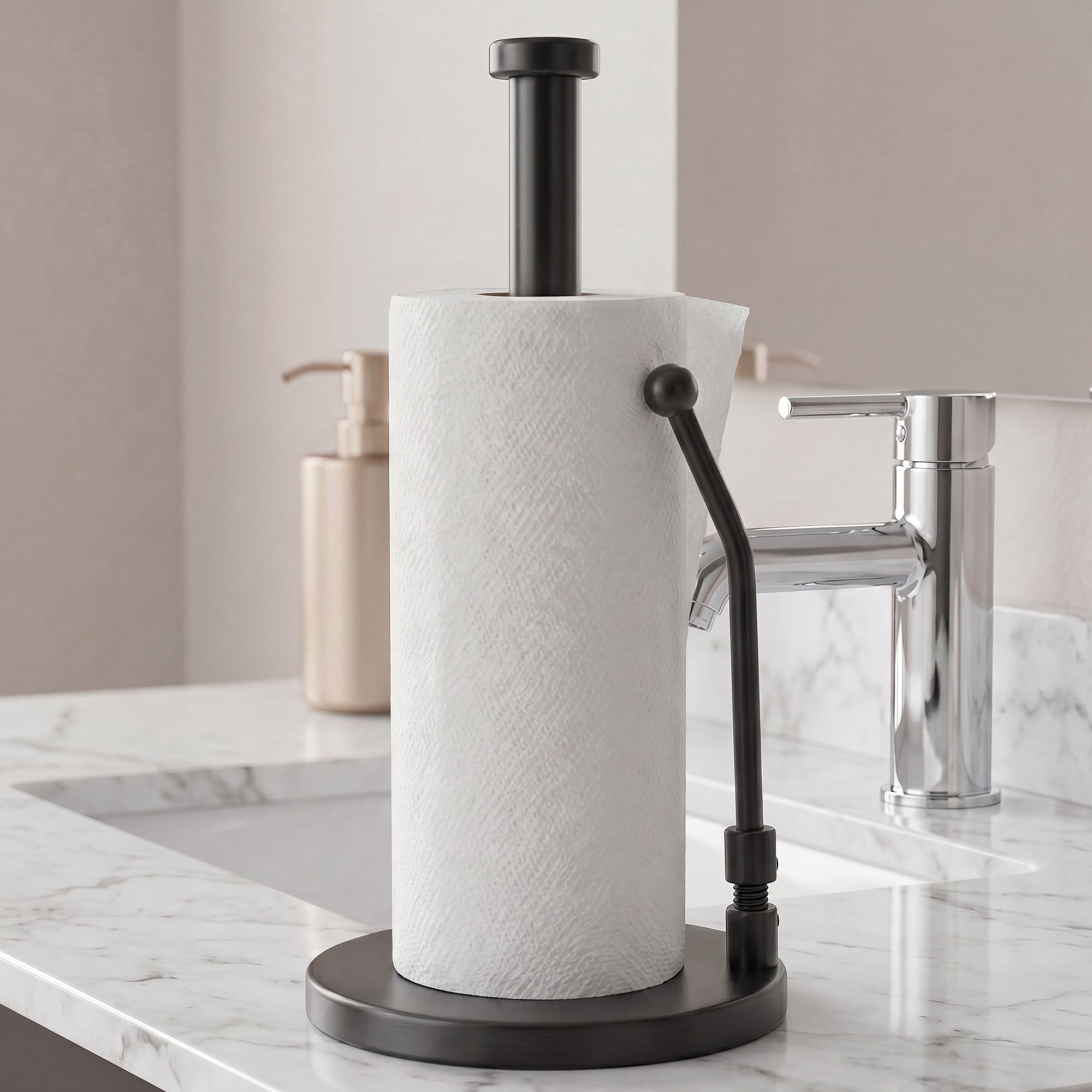 Unique Bargains Paper Towel Holder Countertop Weighted Base Black 12.7x6.7inch