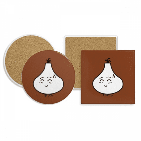 

Garlic Speechless Lovely Little Happy Coaster Cup Mug Holder Absorbent Stone Cork Base Set