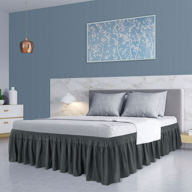 Polyester Bed Skirt Durable 16 Inch Drop Easy Fit Wrinkle, Elastic Dust Ruffles Bedskirts Dark