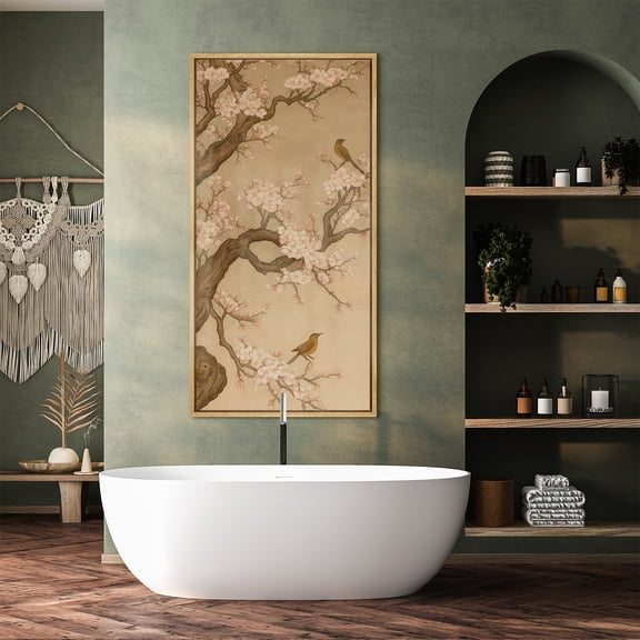 Large Framed Canvas Print Bird Floral Wall Art Vintage Decorative for Living room Bedroom - 60"x30" Natural Frame