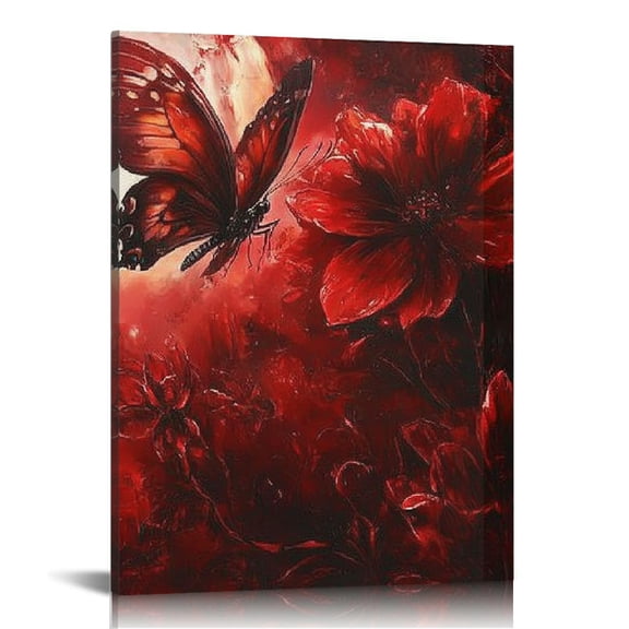 ZFLMY Red Flower Butterfly Canvas Art Modern Wall Decor 12x16 12x16in