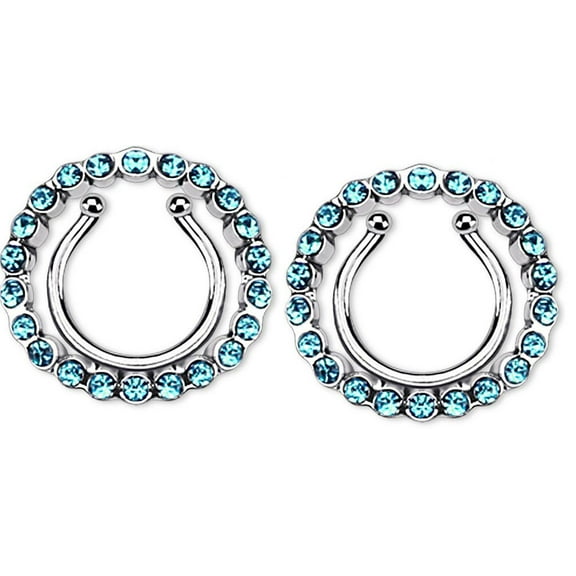 Nipple Rings non pierce pair Clip On Nipple Ring with Multi Paved Gem Circle
