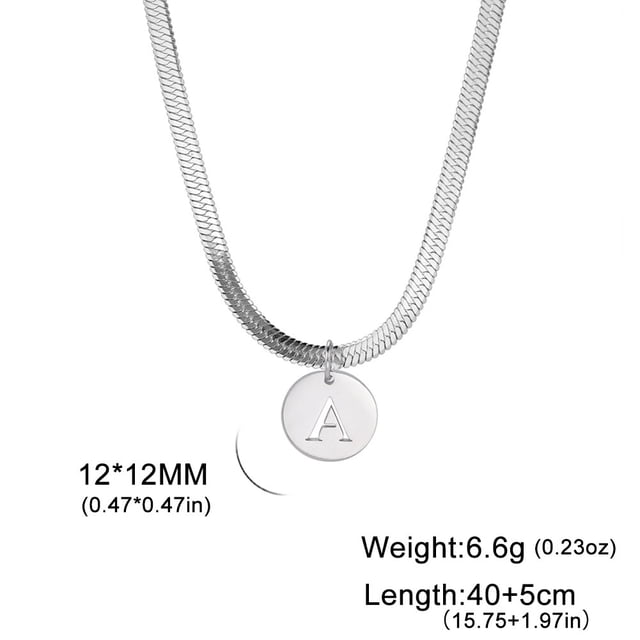 Skyrim A-Z Initial Letter Round Pendant Necklace Women Stainless Steel Snake Chain Choker Alphabet Jewelry Mother's Day GiftV&40-45cm Gao Jinjia LED